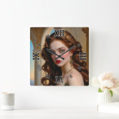 Ein verzaubertes Portrait der Smaragdgrünen Kaiser Quadratische Wanduhr (Zuhause)