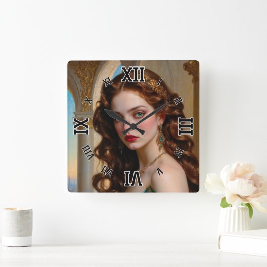 Ein verzaubertes Portrait der Smaragdgrünen Kaiser Quadratische Wanduhr (Zuhause)