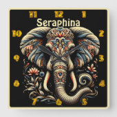 Ein verzierter Elefant mit komplizierten Mustern Quadratische Wanduhr (Vorderseite)