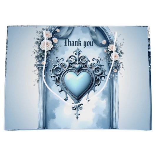 Ein verzierter, hellblauer Bogen mit Blumenakzente Große Geschenktüte (Vorderseite)