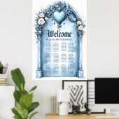 Ein verzierter, hellblauer Bogen mit Blumenakzente Poster (Heimbüro)