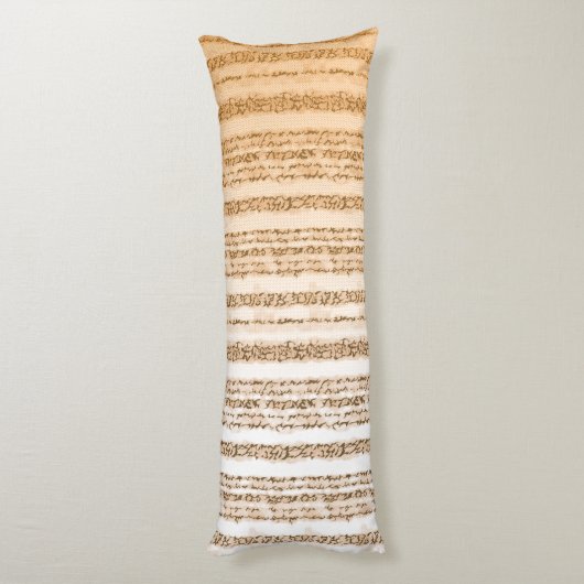 Ein verziertes, orangefarbenes und weißes Textilde Seitenschläferkissen (Rückseite (Vertikal))