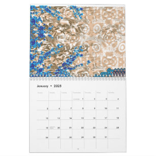 Ein verziertes Paisleymotiv in Blau und Braun, Dis Kalender