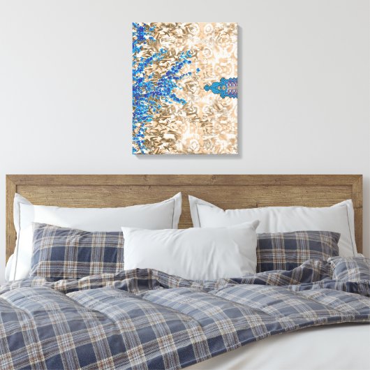 Ein verziertes Paisleymotiv in Blau und Braun, Dis Leinwanddruck (Insitu (Schlafzimmer))