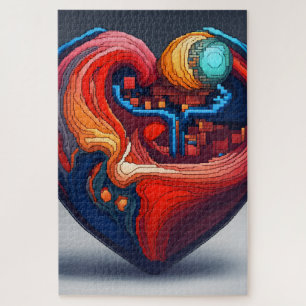 Ein vibrierendes Herz in Pixel Art Puzzle