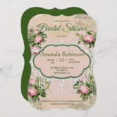 Ein Viktorianisches Grün mit Rosen Einladung (Vorne/Hinten)