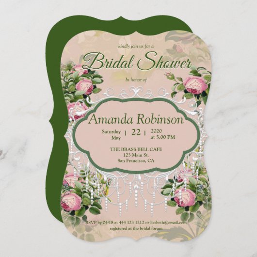 Ein Viktorianisches Grün mit Rosen Einladung (Vorne/Hinten)