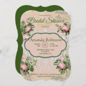 Ein Viktorianisches Grün mit Rosen Einladung (Vorne/Hinten)
