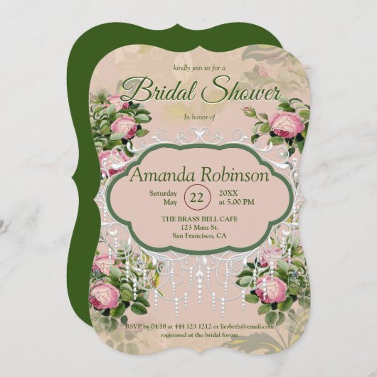 Ein Viktorianisches Grün mit Rosen Einladung (Vorne/Hinten)