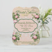 Ein Viktorianisches Grün mit Rosen Einladung (Stehend Vorderseite)