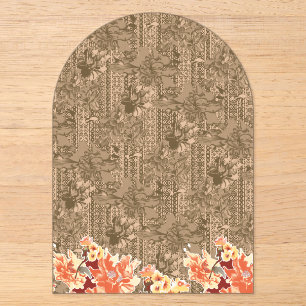 Ein vintage Blumenmuster mit aufwendigem braunem D Acryleinladungen