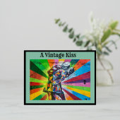 Ein Vintager Kuss Folien Feiertagspostkarte (Stehend vorne)