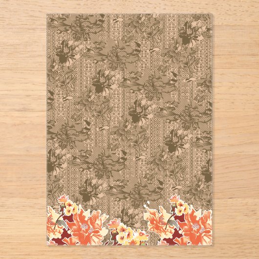 Ein Vintages Blumenmuster mit aufwändiger brauner  Acryleinladungen (Vorderseite)