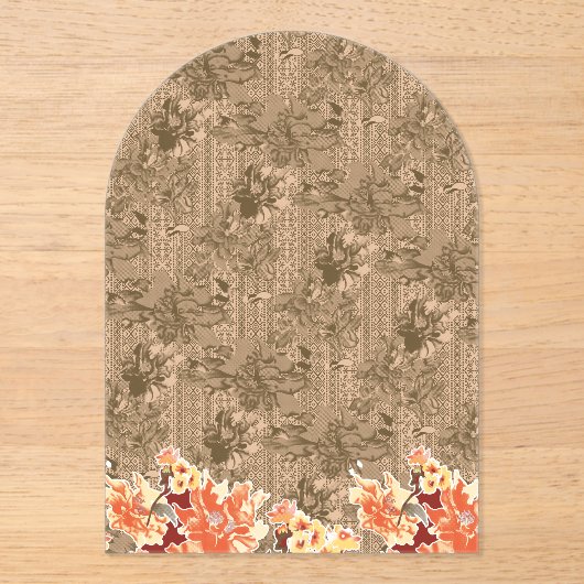 Ein Vintages Blumenmuster mit aufwändiger brauner  Acryleinladungen (Vorderseite)