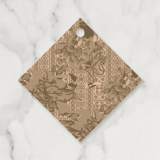 Ein Vintages Blumenmuster mit aufwändiger brauner Geschenkanhänger (Vorderseite)