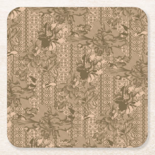 Ein Vintages Blumenmuster mit aufwändiger brauner Rechteckiger Pappuntersetzer