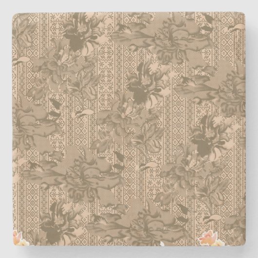 Ein Vintages Blumenmuster mit aufwändiger brauner  Steinuntersetzer (Vorderseite)