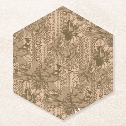 Ein Vintages Blumenmuster mit aufwändiger brauner Untersetzer (Vorderseite)