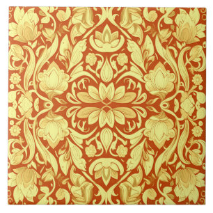 Ein Vintages rot-gelbes Blumenmuster Fliese