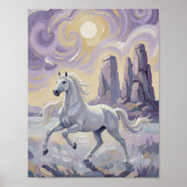 Ein violettes Pferd in einer violetten Wüste. Poster