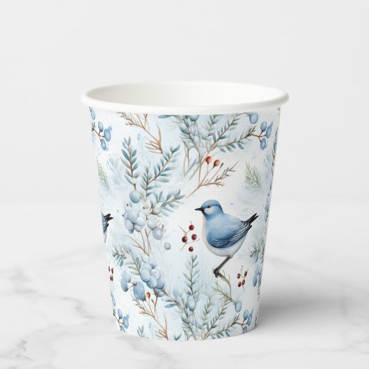 Ein Vogel im kalten Winter - Pappbecher (Rückseite)