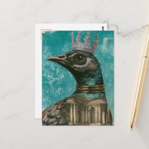 Ein Vogel mit einer Krone Mixed-Media-Collage Postkarte