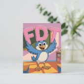 Ein Vogel mit FDT-Buchstaben in einem Klassenzimme Postkarte (Stehend Vorderseite)