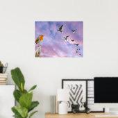 Ein Vogel schaut auf den wunderschönen HimmelsSonn Poster (Heimbüro)