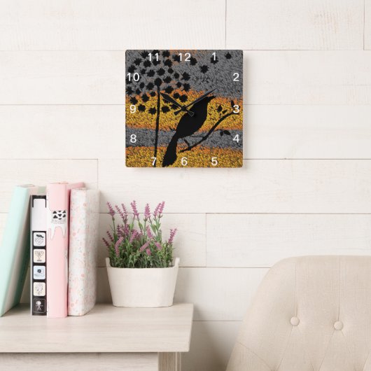 Ein Vogel unter den Federn Quadratische Wanduhr (Lesesaal)