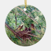 Ein Vollnest, Eltern und Babyvögel Keramikornament (Vorne)