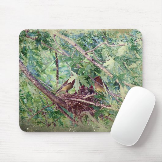 Ein Vollnest, Eltern und Babyvögel Mousepad (Mit Mouse)