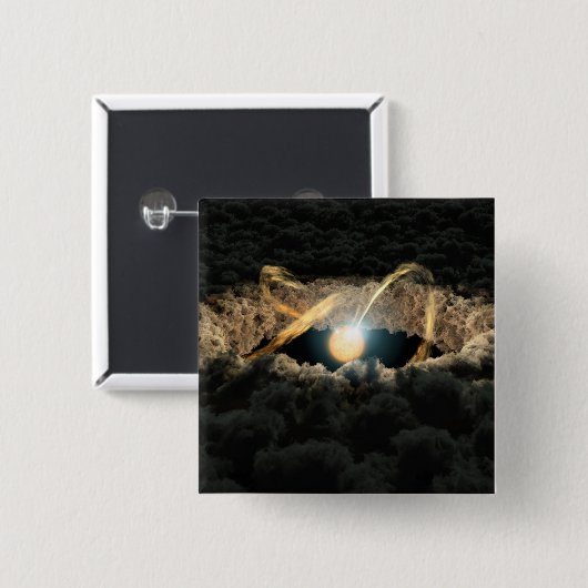 Ein von einer protoplanetären Diskette umgebener S Button (Vorne & Hinten)