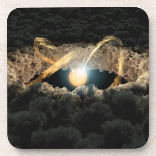 Ein von einer protoplanetären Diskette umgebener S Getränkeuntersetzer (Vorderseite)