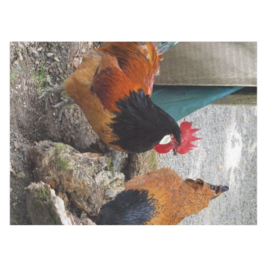 Ein Vorwerks-Hühnerpaar, Rooster und Hen-Eating Tischdecke (Vorderseite (Horizontal))