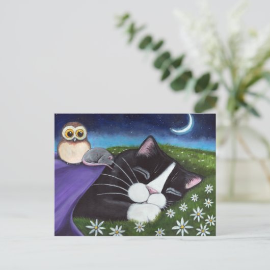 Ein wachsames Auge | Fantasy Tuxedo Cat Art Postkarte (Stehend Vorderseite)