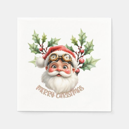 Ein wahnsinniger Steampunk-Weihnachtsmann Serviette (Vorderseite)