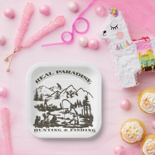 Ein wahres Paradies für Jagen und Fischen Pappteller (Party)