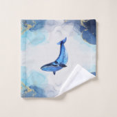 Ein Wal auf Blue Gold Fluid Art in Alcohol Ink Tec Badhandtuch Set (Waschlappen)