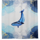 Ein Wal auf Blue Gold Fluid Art in Alcohol Ink Tec Duschvorhang (Vorderseite)
