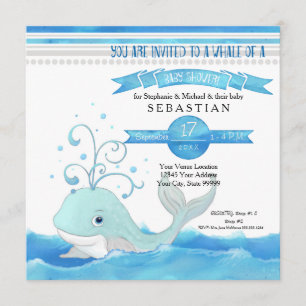 Ein Wal einer Baby-Dusche Niedlich Aqua Blue Gray Einladung