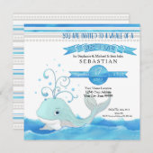 Ein Wal einer Boy Baby Dusche Niedlich Aqua Blue G Einladung (Vorne/Hinten)
