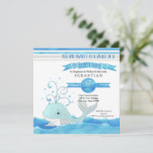 Ein Wal einer Boy Baby Dusche Niedlich Aqua Blue G Einladung (Stehend Vorderseite)