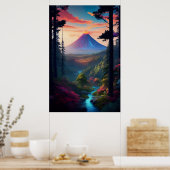 Ein Waldrand gegenüber dem mächtigen Vulkan Poster (Küche)