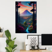 Ein Waldrand gegenüber dem mächtigen Vulkan Poster (Heimbüro)