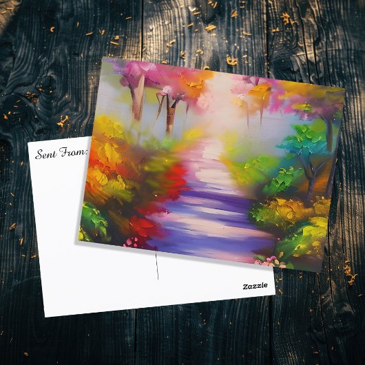 Ein Waldweg durch die Herbstlaube Postkarte