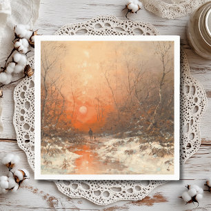 Ein Waldweg mit Jäger bei Sonnenuntergang Serviette