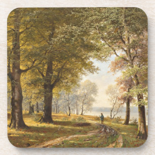 Ein Waldweg mit Wanderer im Herbst Getränkeuntersetzer
