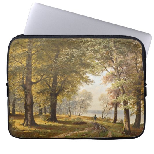 Ein Waldweg mit Wanderer im Herbst Laptopschutzhülle (Vorderseite)