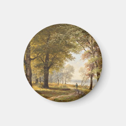Ein Waldweg mit Wanderer im Herbst Magnet (Vorne)