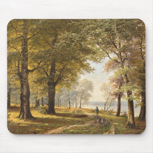 Ein Waldweg mit Wanderer im Herbst Mousepad (Vorne)
